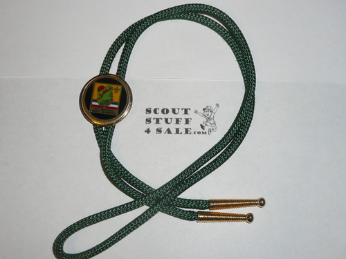 1973 National Jamboree Bolo Tie, green cord with metal tips