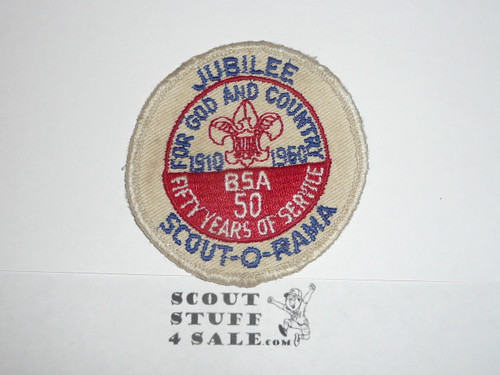 1960 National Jamboree White Twill Jubilee Scout-O-Rama Patch, Lt use
