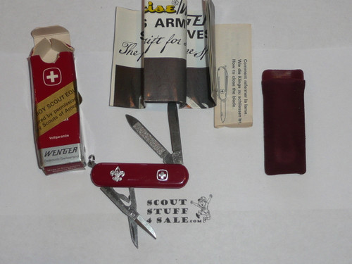 Boy Scout Knife, Wenger Manufacturer, New in Box, Rare Hot Stamped Locking Blade, 1980's