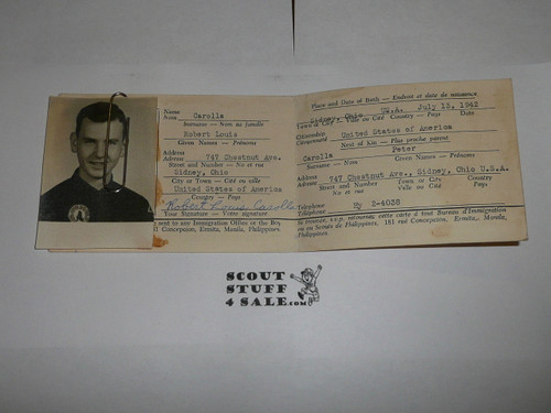 1959 World Jamboree, Official Participant Identification Card