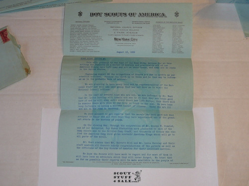 1929 World Jamboree, USA Contingent Home Folks Letter #5 from George Fisher on National BSA Letterhead, with envelope