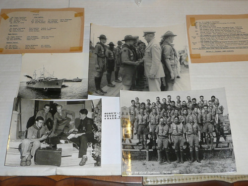 1947 World Jamboree, Great Group of 4 large images of some of the USA Contingent Scouts, with names of pictured Scouts and leaders