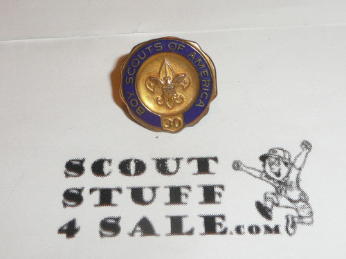 30 Year Veteran Pin, 1940's Issue, 1/20 10k Robbins Hallmark, post back