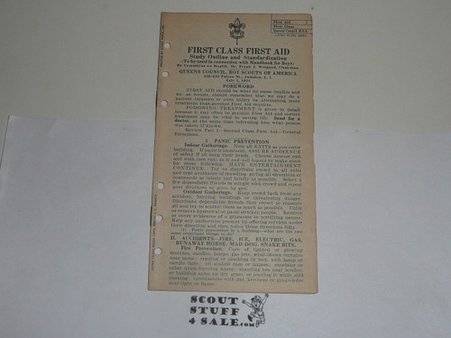 Lefax Boy Scout Fieldbook Insert, First Class First Aid, 1921 Williamsport Council