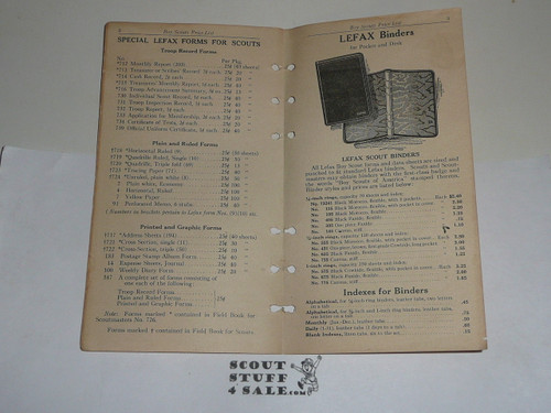 Lefax Boy Scout Fieldbook Insert, Lefax Boy Scout Price List, VERY RARE