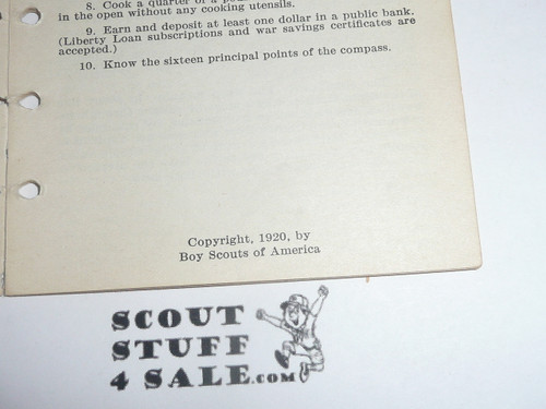 Lefax Boy Scout Fieldbook Insert, Scout Helps for Second Class Scout, 1920, Official BSA