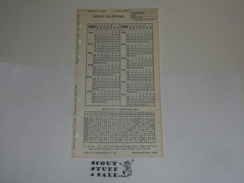 Lefax Boy Scout Fieldbook Insert, 1959 Calendar