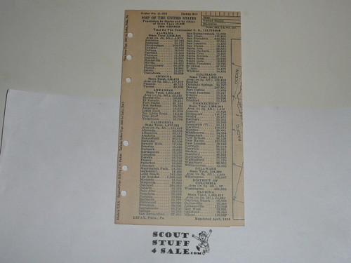 Lefax Boy Scout Fieldbook Insert, Map of the United States, 1936