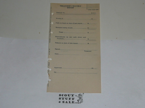 Lefax Boy Scout Fieldbook Insert, Treasurer's Monthly Report Form, BS715 version 2