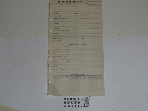 Lefax Boy Scout Fieldbook Insert, Individual Record, BS730
