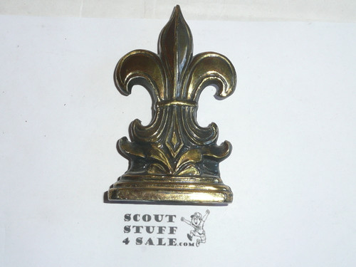 boy scout emblem metall paper weight, Brass, 1950s, 4 in. high by 2 5 in wide