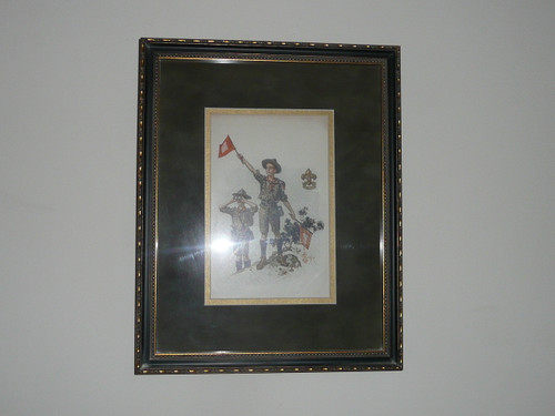 full color book plate of signaling boy scouts from the teens, professionally framed and matted 9in. Wide by 11.25 high