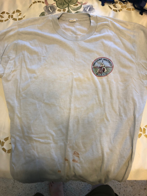 1985 Camp Whitsett Tee Shirt, Youth XL, Used with a few small stains