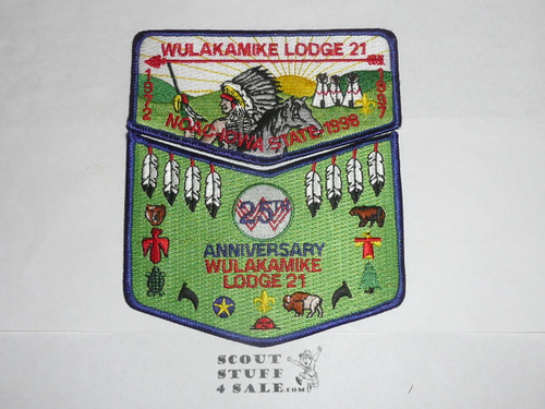 Order of the Arrow Lodge #21 Wulakamike 1998 NOAC 25th Anniv s16+x2 2 piece Flap Patch Set