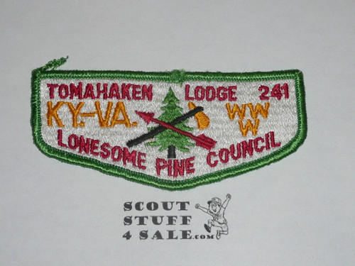 Order of the Arrow Lodge #241 Tomahaken s1 Flap Patch, small border pull at top