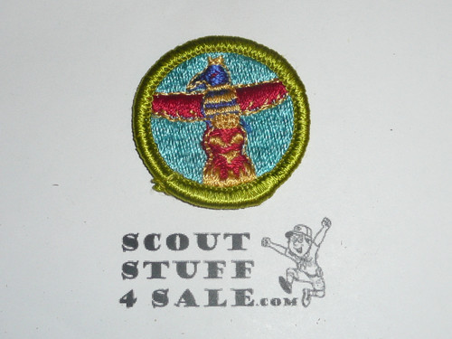 Wood Carving - Type G - Fully Embroidered Cloth Back Merit Badge (1961-1971)