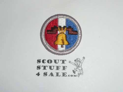 Citizenship in the Nation, Large bell w/red, white, blue (Silver bdr) - Type H - Fully Embroidered Plastic Back Merit Badge (1972-2002)
