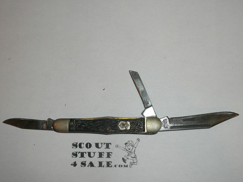 Boy Scout Knife, Camillus Manufacturer, Whittler's Knife, used, blades in great condition but shank shows wear (CSE32)