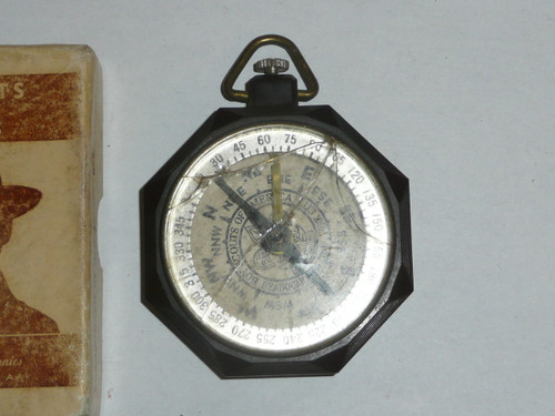 1950's Boy Scout Compass in Original Box, By Taylor Instrument Companies, Black Bakelite, used Condition with cracked glass but operable