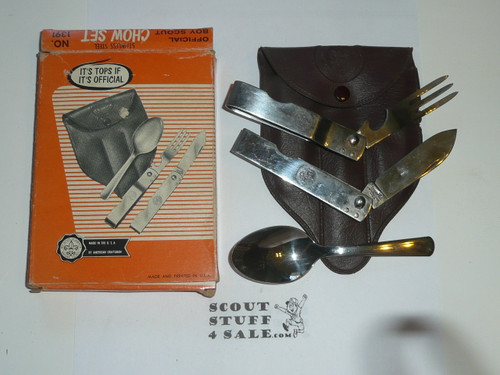 1960's Official Boy Scout Utensil Set, Fork Knife & Spoon with Case, Made By Imperial, With Plastic Case, NEW in box