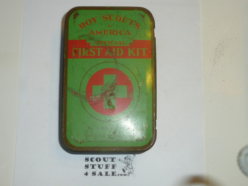 1930's Boy Scout Johnson and Johnson First Aid Tin, WIth some Contents, lite Wear to Tin #8