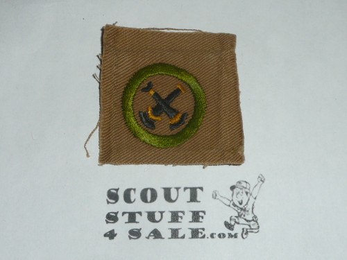Firemanship - Type A - Square Tan Merit Badge (1911-1933), used #3