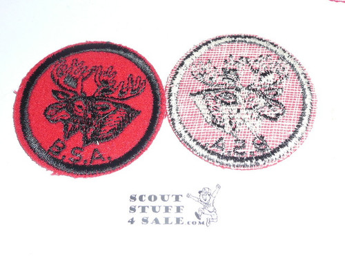 Moose Patrol Medallion, Felt w/BSA black/White ring back, 1940-1955, sewn or new with glue on the back