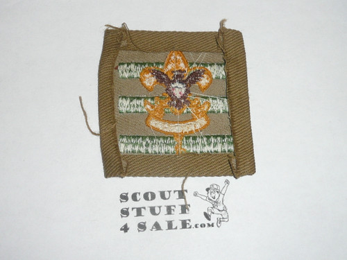 Junior Assistant Scoutmaster Patch - 1936-1942 - Tan Twill Tall Crown (J3), lite use