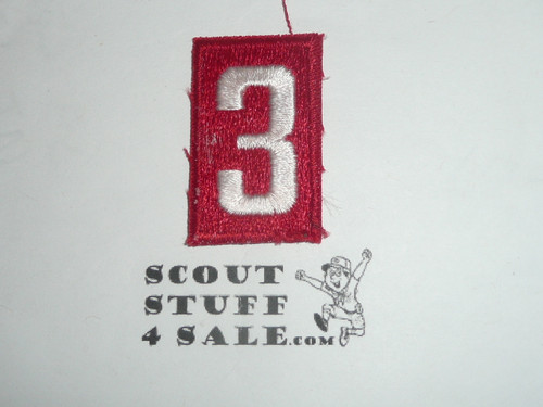 Old Red Troop Numeral "3", Fully Embroidered