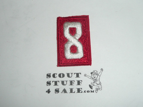 Old Red Troop Numeral "8", Fully Embroidered