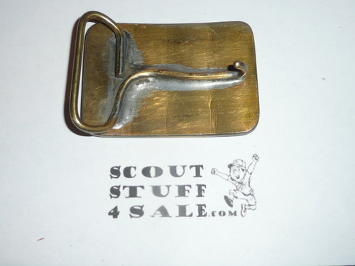 Homemade Brass Etched and stamped Scout Emblem Belt Buckle, needs relaquering