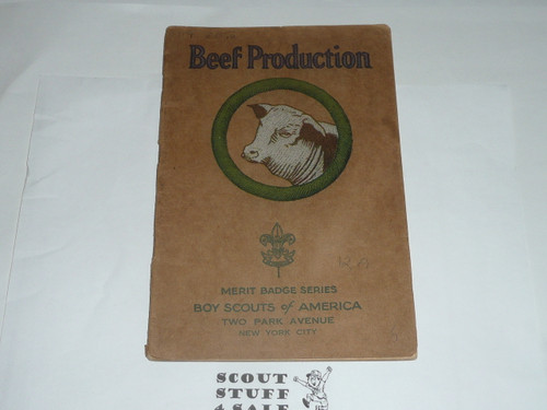 Beef Production Merit Badge Pamphlet, Type 3, Tan Cover, 4-34 Printing