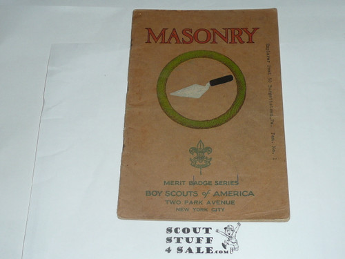 Masonry Merit Badge Pamphlet, Type 3, Tan Cover, 6-34 Printing