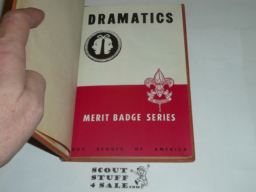 Dramatics Library Bound Merit Badge Pamphlet, Type 5, Red/Wht Cover, 5-52 Printing