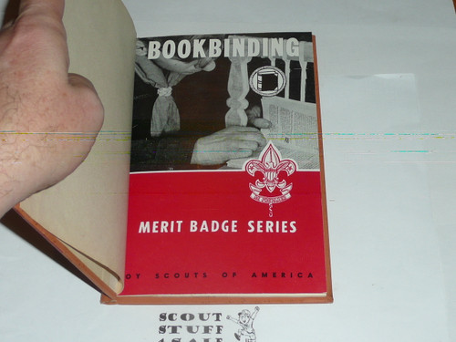 Bookbinding Library Bound Merit Badge Pamphlet, Type 6, Picture Top Red Bottom Cover, 5-57 Printing