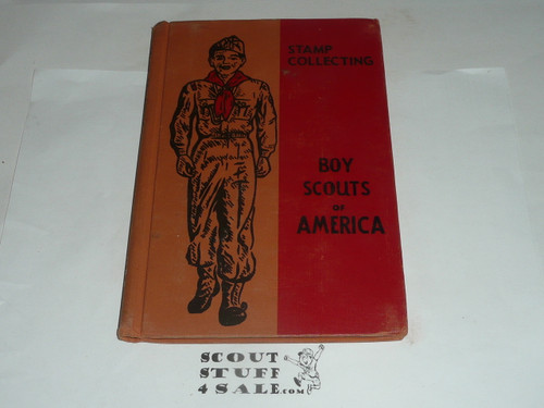 Stamp Collecting Library Bound Merit Badge Pamphlet, Type 6, Picture Top Red Bottom Cover, 11-56 Printing