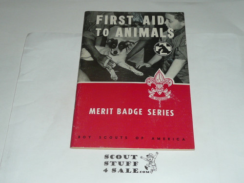 First Aid to Animals Merit Badge Pamphlet, Type 6, Picture Top Red Bottom Cover, 7-55 Printing