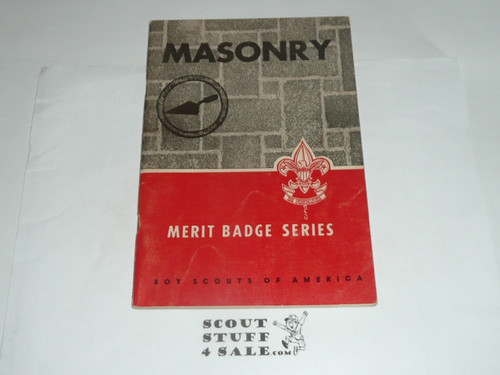 Masonry Merit Badge Pamphlet, Type 6, Picture Top Red Bottom Cover, 8-64 Printing