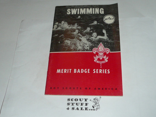 Swimming  Merit Badge Pamphlet, Type 6, Picture Top Red Bottom Cover, 2-65 Printing