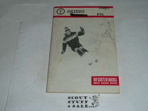 Skiing Merit Badge Pamphlet, Type 9, Red Band Cover, 7-86 Printing