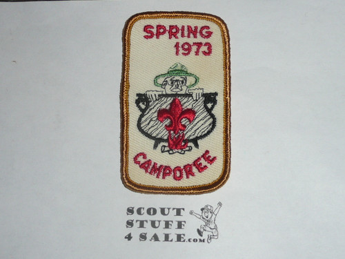 1973 Spring Camporee Patch, Generic BSA issue, white twill, beige r/e bdr