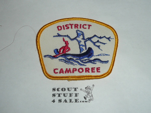 District Camporee Patch, Generic BSA issue, wht twill, gold r/e bdr, canoeing Indian