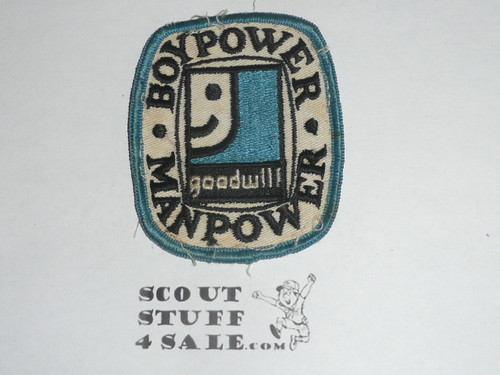 Boypower Manpower, BSA Theme Patch, Goodwill, lt blue bdr, used