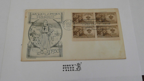 1950 National Jamboree 40th anniversary Envelope with First day of issue cancellation and 4 BSA 3 cent stamps, not addressed