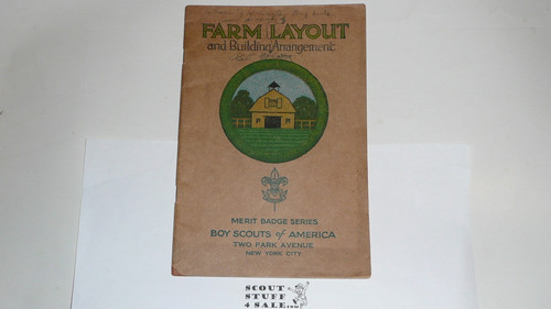 Farm Layout & Bldg Arrang Merit Badge Pamphlet, Type 3, Tan Cover, 2-35 Printing