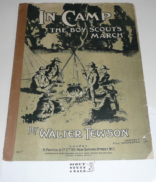 1910 In Camp The Boy Scouts March Sheet Music, by Walter Tewson
