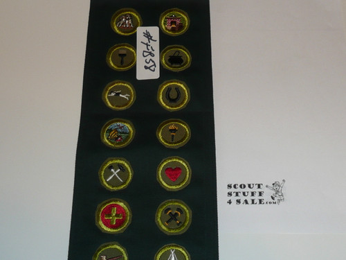 1950's Explorer Scout Merit Badge Sash with 21 Crimped Merit badges, #FB58