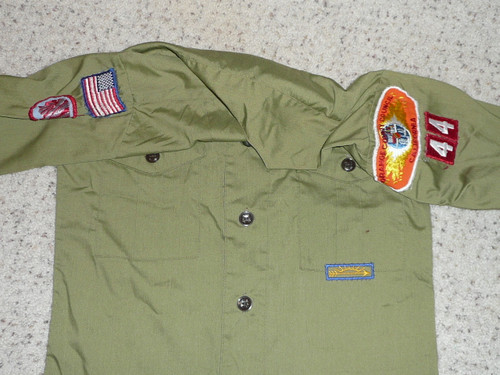 1970's Boy Scout Uniform Shirt with few patches from Orange County Council, 16" Chest and 23" Length, #FB10