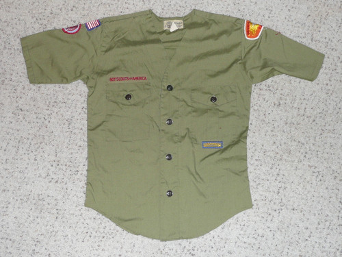 1970's Boy Scout Uniform Shirt with few patches from Orange County Council, 16" Chest and 23" Length, #FB10