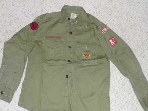 1960's Boy Scout Uniform Shirt with patches from Michigan, 18" Chest and 25" Length, #FB13